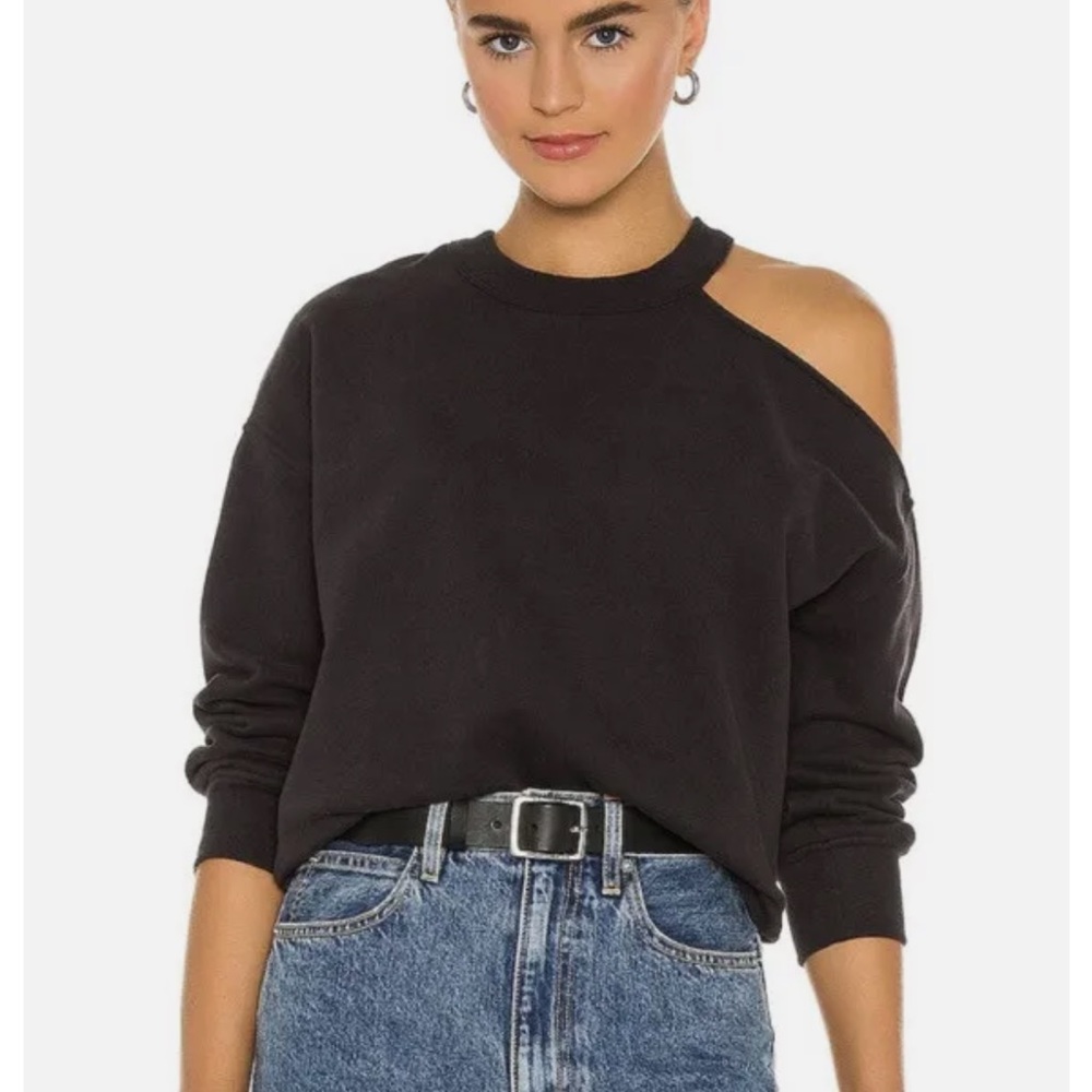 Rails Size Large Quincy Black Sweatshirt Open Cold Shoulder Long Sleeve Pullover